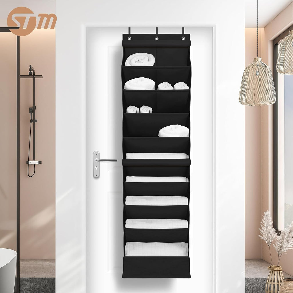 STORAGE MANIAC Over the Door Shoe Organizer with Curtain Dustproof Heavy-Duty Large Deep Pocket Hanging Shoe Organizer for Closet Dorm & Narrow Door Storage Shoe Holder Shoe Rack, 9-Shelf Black 1 Pack
