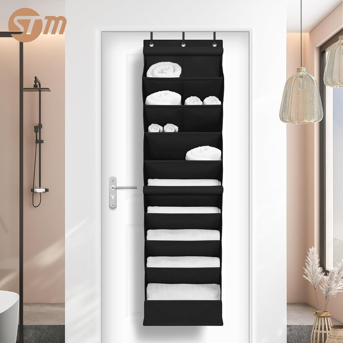 STORAGE MANIAC Over the Door Shoe Organizer with Curtain Dustproof Heavy-Duty Large Deep Pocket Hanging Shoe Organizer for Closet Dorm & Narrow Door Storage Shoe Holder Shoe Rack, 9-Shelf Black 1 Pack