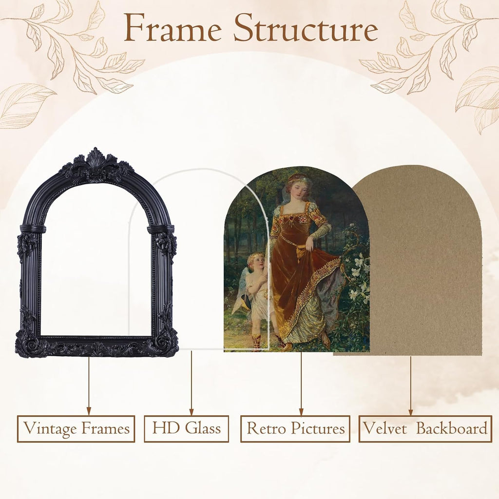 Black Antique Picture Frames 4x6 Ornate Arched Vintage Picture Frames with Glass Front for Wall Hanging and Tabletop Photo Gallery Wall Decor Vintage Home Decor