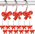 Weysat 12 Pcs Red Bow Christmas Shower Curtain Hooks Bathroom Decor