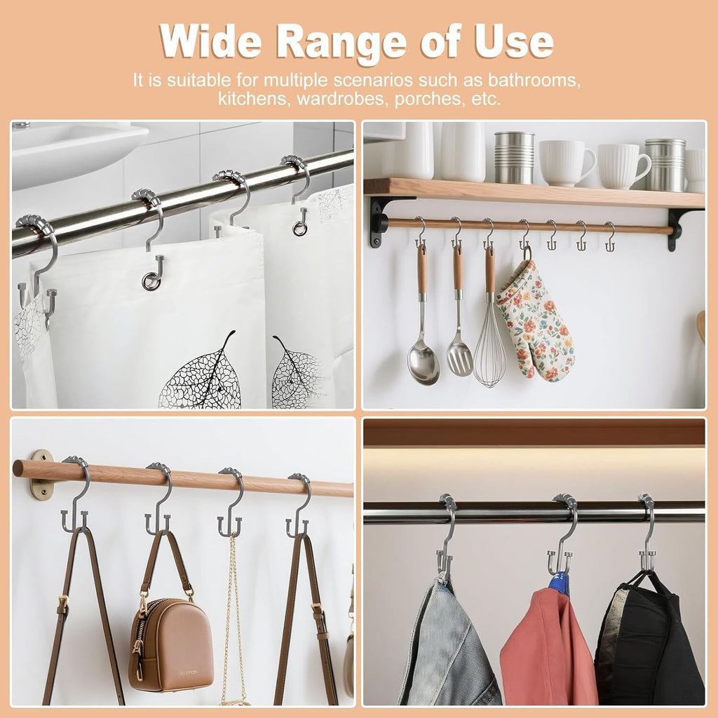 BBV Shower Curtain Hooks Rings, 12 Pcs Rust Resistant Metal Double Glide Shower Hooks for Bathroom Shower Rods Curtains (Chrome)
