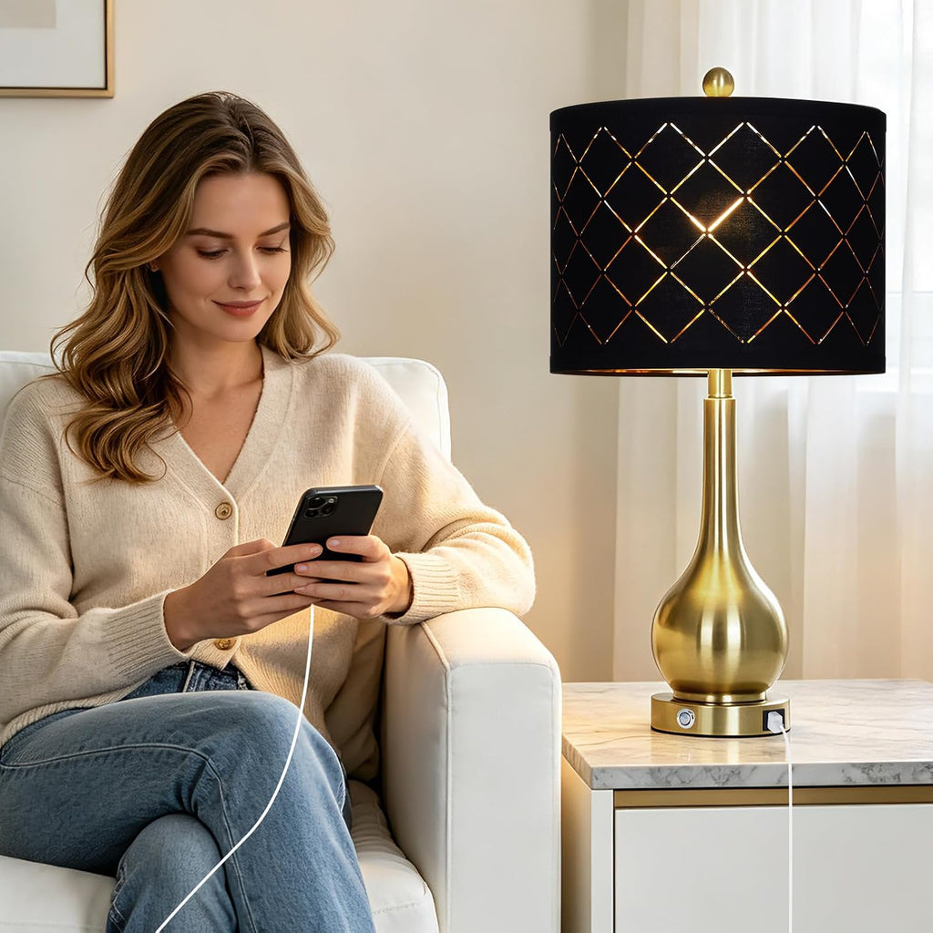 26" Gold Table Lamps Set of 2 for Bedroom Nightstand & Living Room