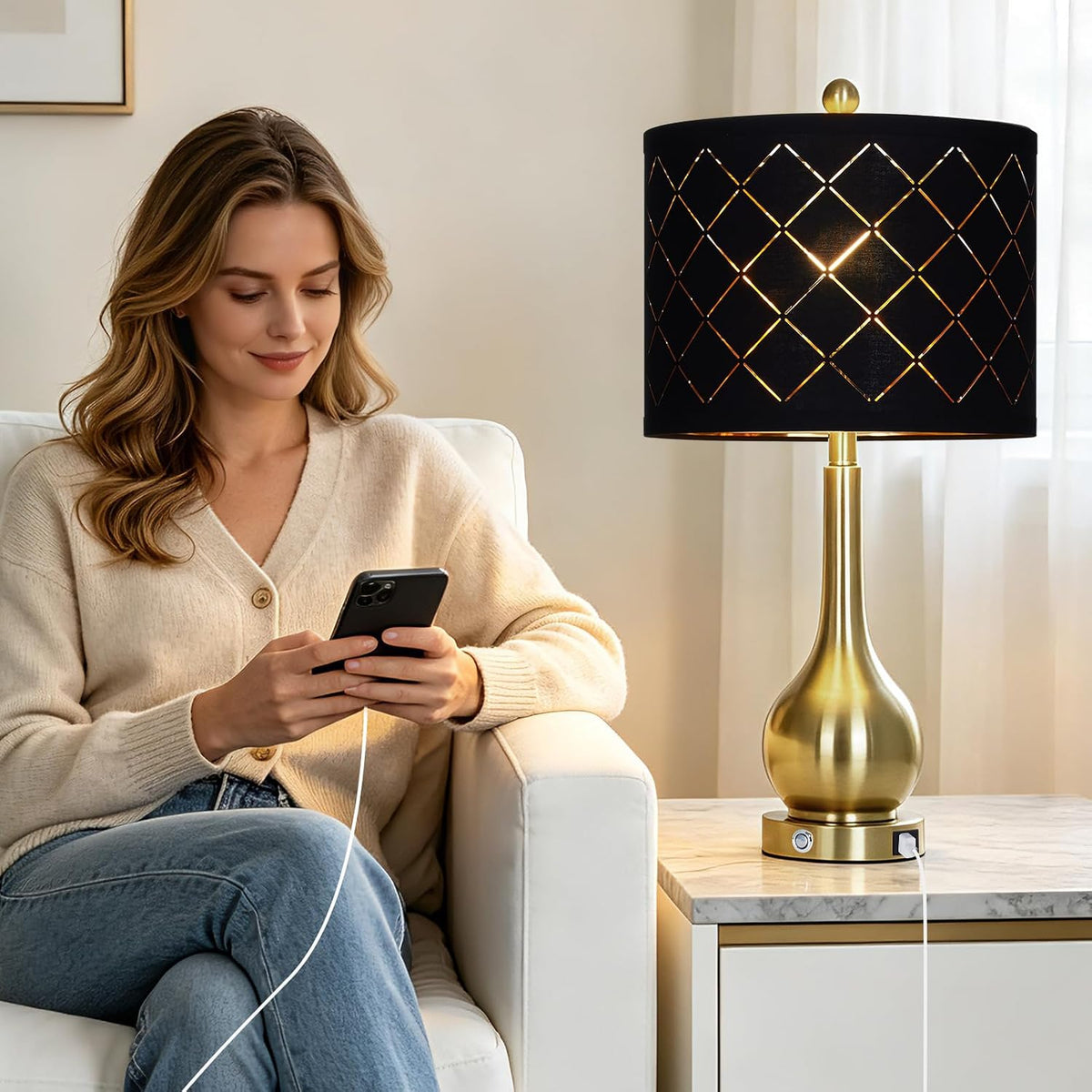 26" Gold Table Lamps Set of 2 for Bedroom Nightstand & Living Room