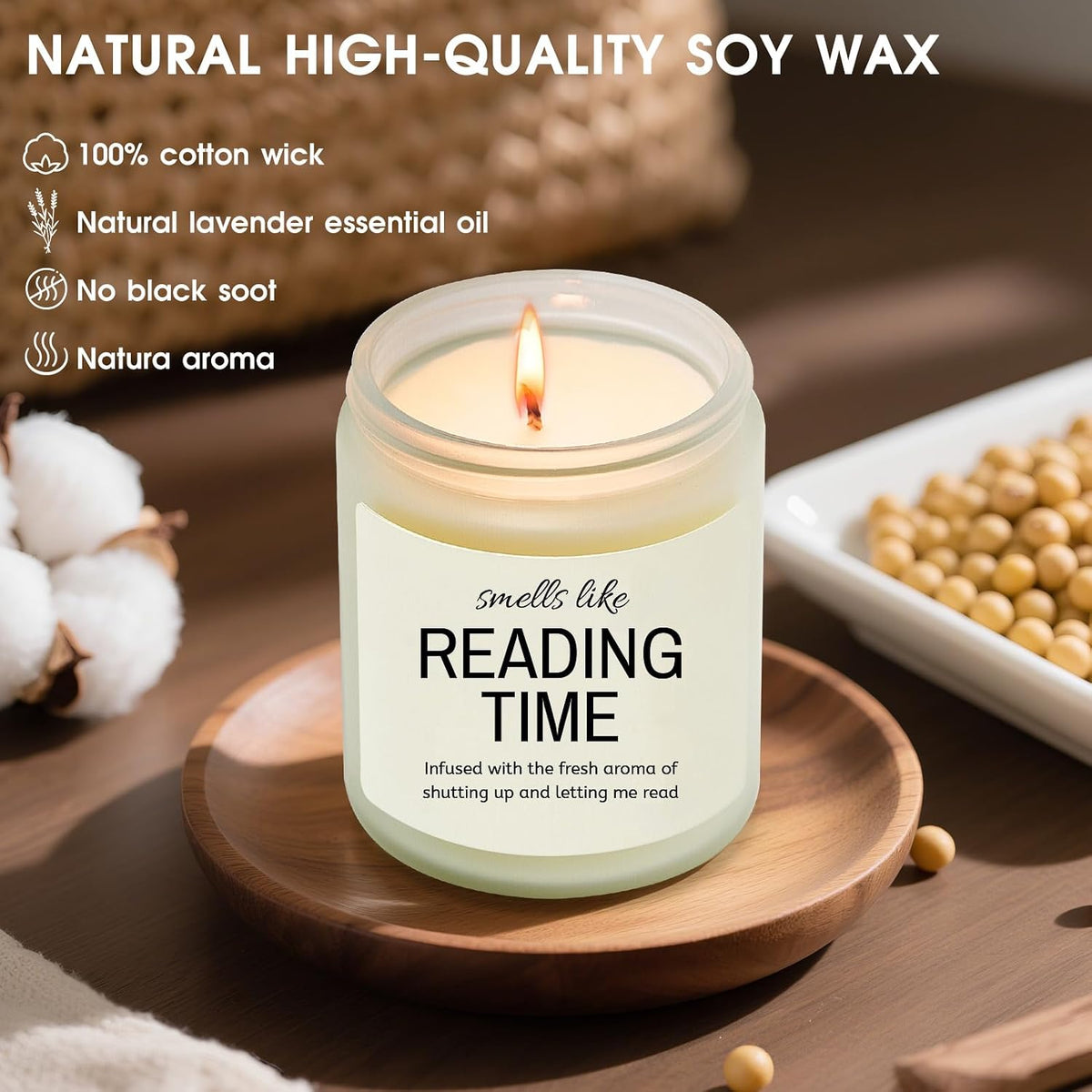 KOSMICKISS Gifts for Book Lovers, Lavender Soy Candle, 9 OZ Soy Wax Candle