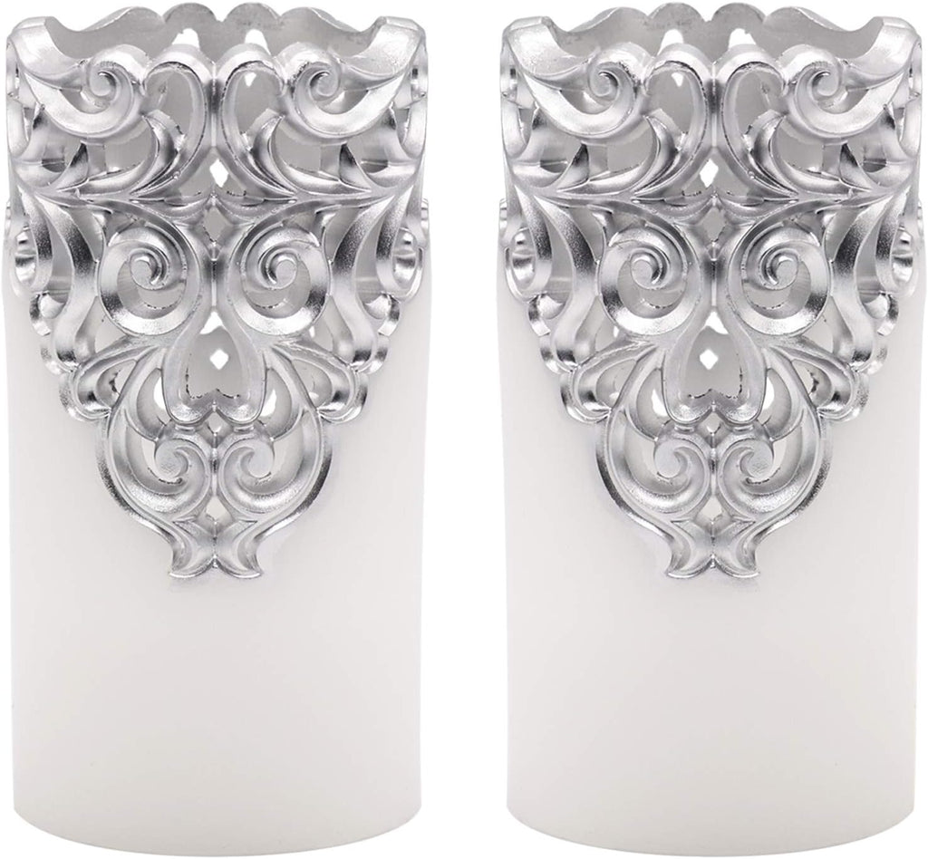Silver Flameless LED Pillar Candles Battery Operated with 5H Timer