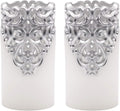 Silver Flameless LED Pillar Candles Battery Operated with 5H Timer
