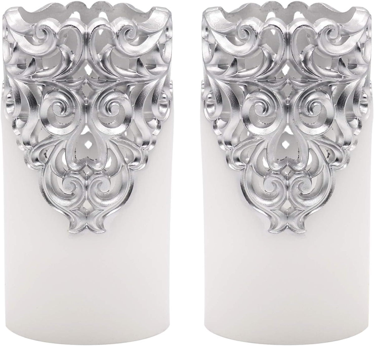 Silver Flameless LED Pillar Candles Battery Operated with 5H Timer