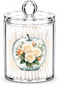 Floral Apple Cotton Swab Holder with Lid Clear Acrylic Canister
