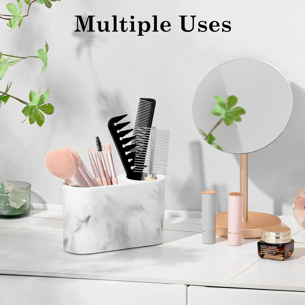 Luxspire 2 Slots Toothbrush and Toothpaste Holder, Resin, Gravel White