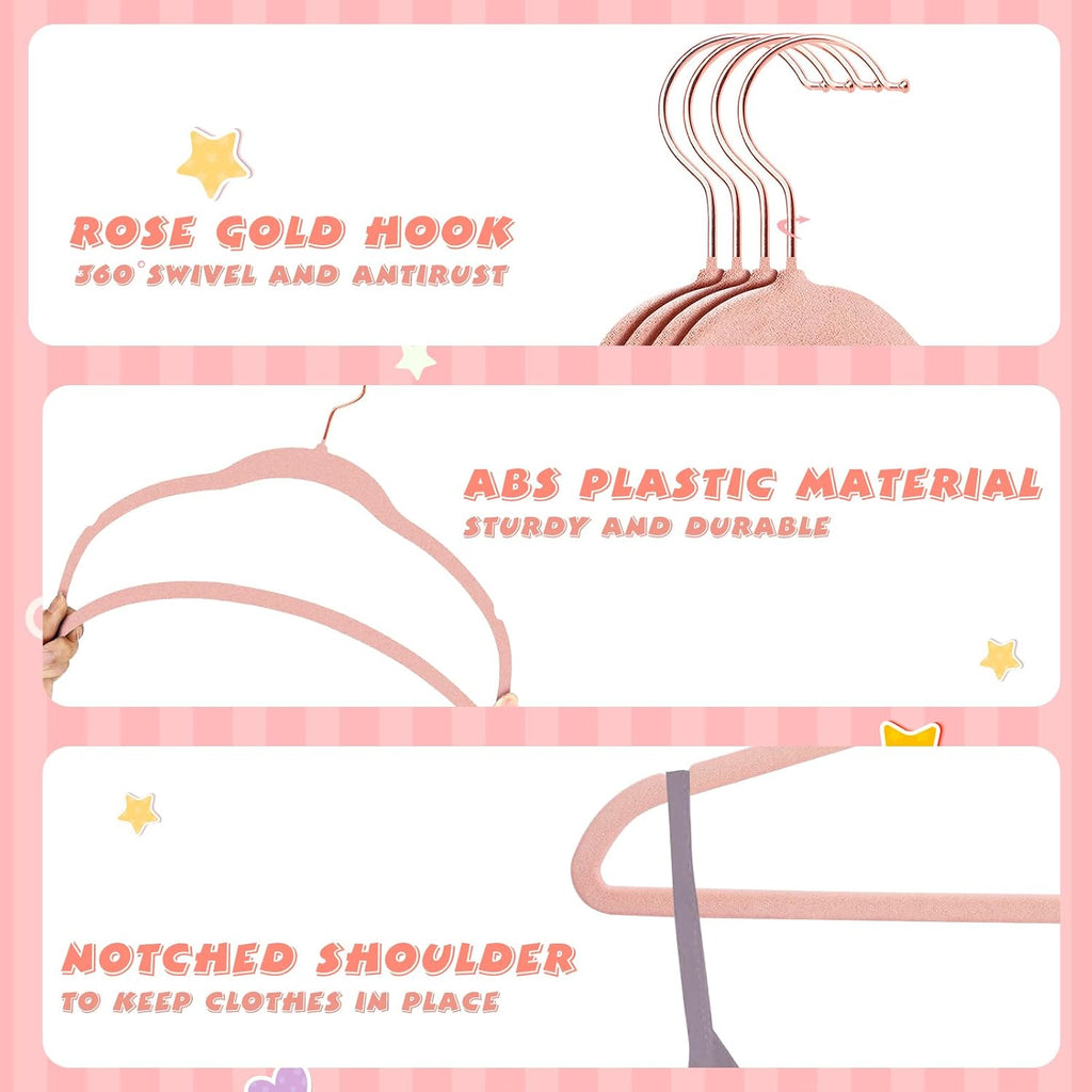 ManGotree Baby Velvet Hangers with Swivel Rose Gold Hook 15 Pack Light Pink