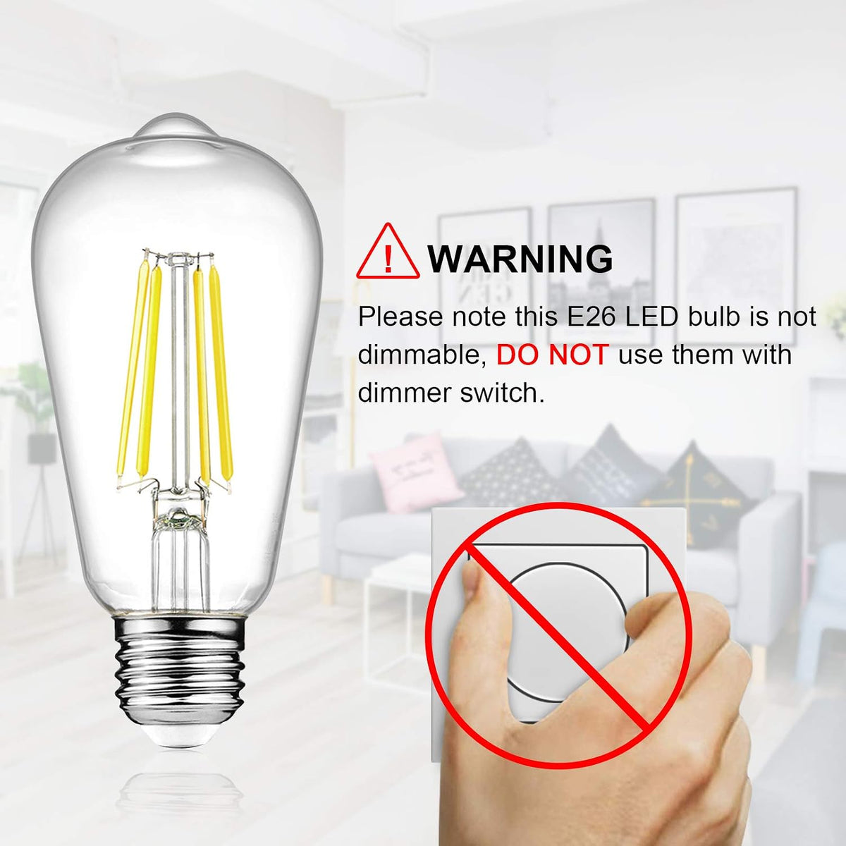 Ascher LED Edison Bulbs 6W, Equivalent 60W, High Brightness Cool White 4000K, 700 Lumens, ST58 Vintage LED Filament Bulbs with 80+ CRI, E26 Base, Non-Dimmable, Clear Glass, 4 Packs