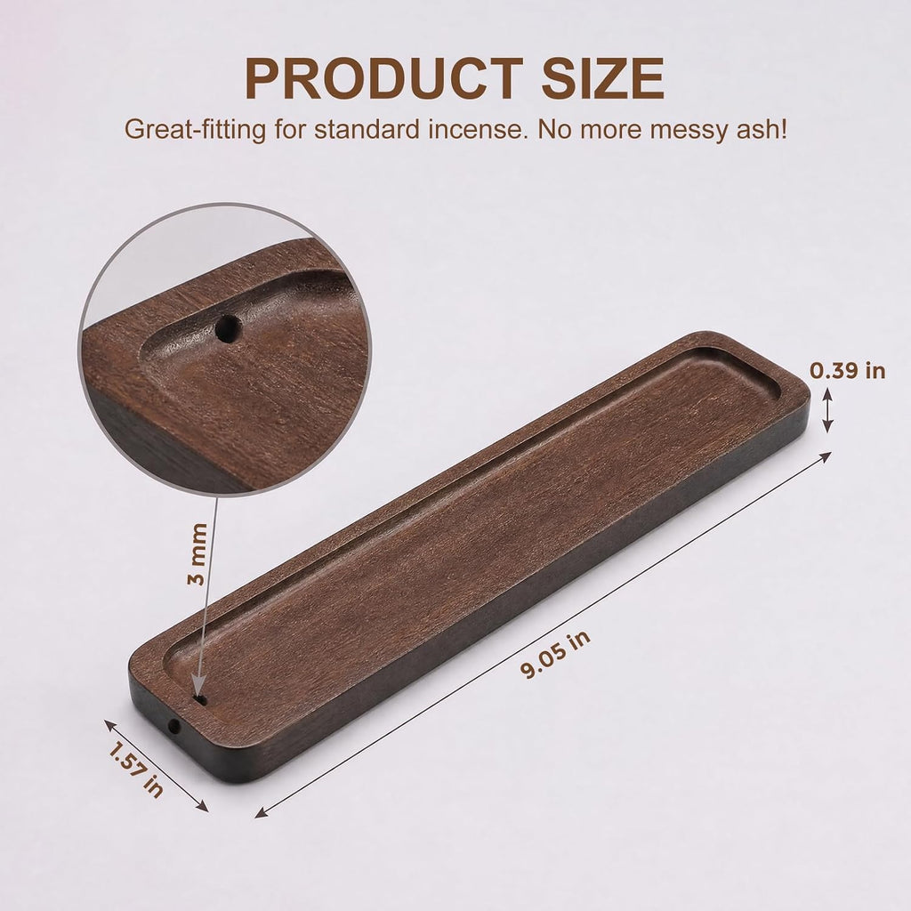 Handcrafted Walnut Wood Incense Holder, 3mm Hole Stick Burner with Large Ash Catcher, Minimalist Home Decor for Yoga Meditation, Ideal Aromatherapy Gift