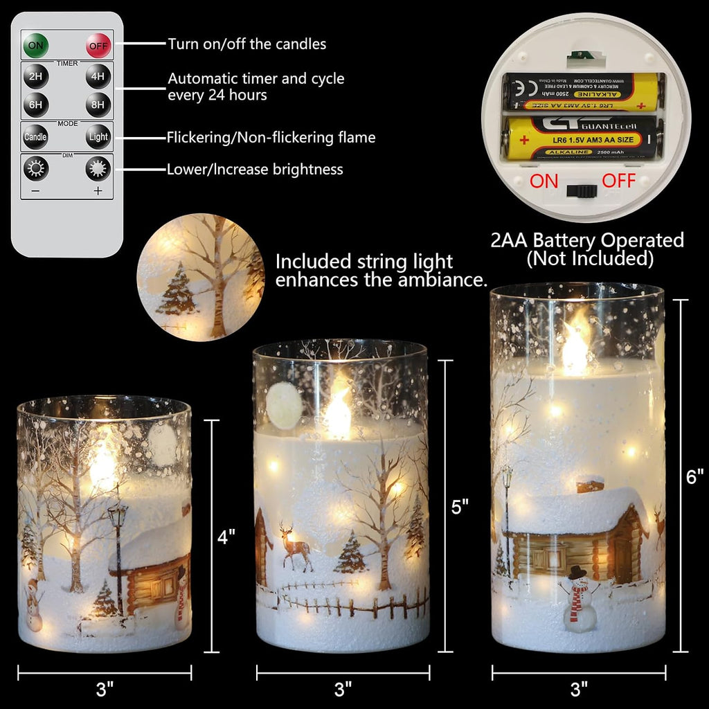 Christmas Snowman Flameless Candles String Lights Remote Timer