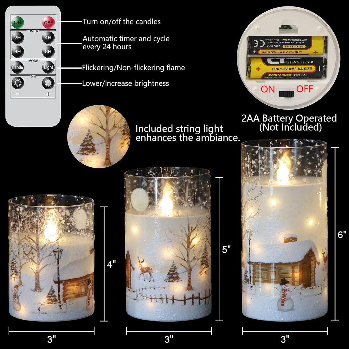 Christmas Snowman Flameless Candles String Lights Remote Timer