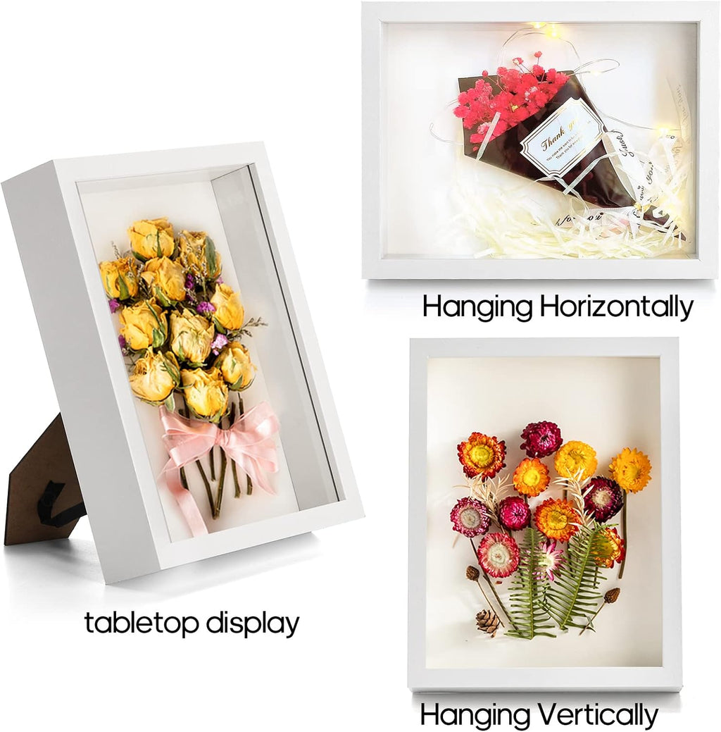 Hacaroa 4 Pack Shadow Box Frame, 8''x6'' Wood Picture Frame Memory Display Case for Bouquets, Photos, Medals, Wall, Tabletop, White