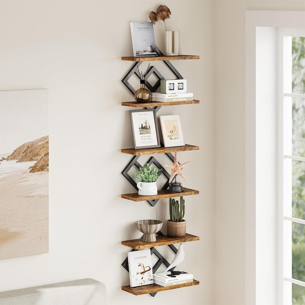 ELYKEN Floating Shelves for Wall, Set of 3 Hanging Shelves, Rustic Brown