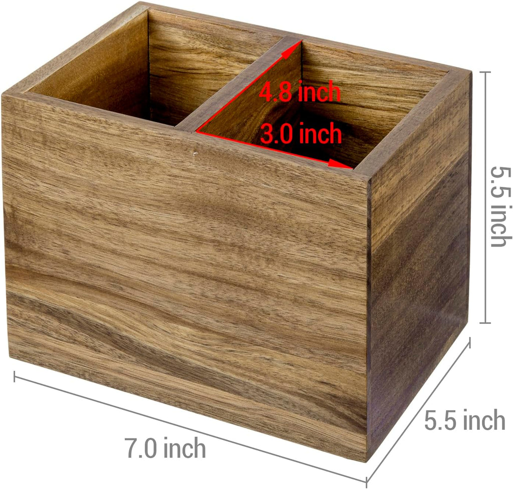 MyGift Premium Acacia Wood Remote Holder, 2 Slot TV Control Caddy