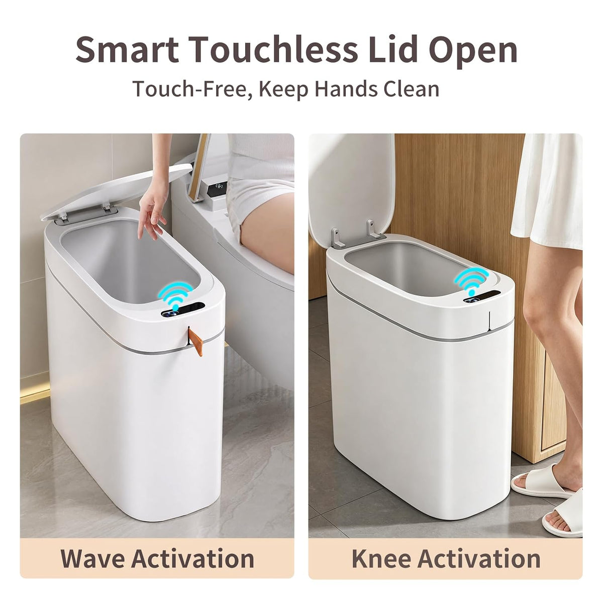 Bathroom Trash Can with Lid, 3.5 Gallon Small Automatic Motion Sensor Garbage Bin with Auto Bag Suction & One-Pull Self Sealing, Slim Smart Touchless Waste Basket for Bedroom, Office, Kitchen, Rv