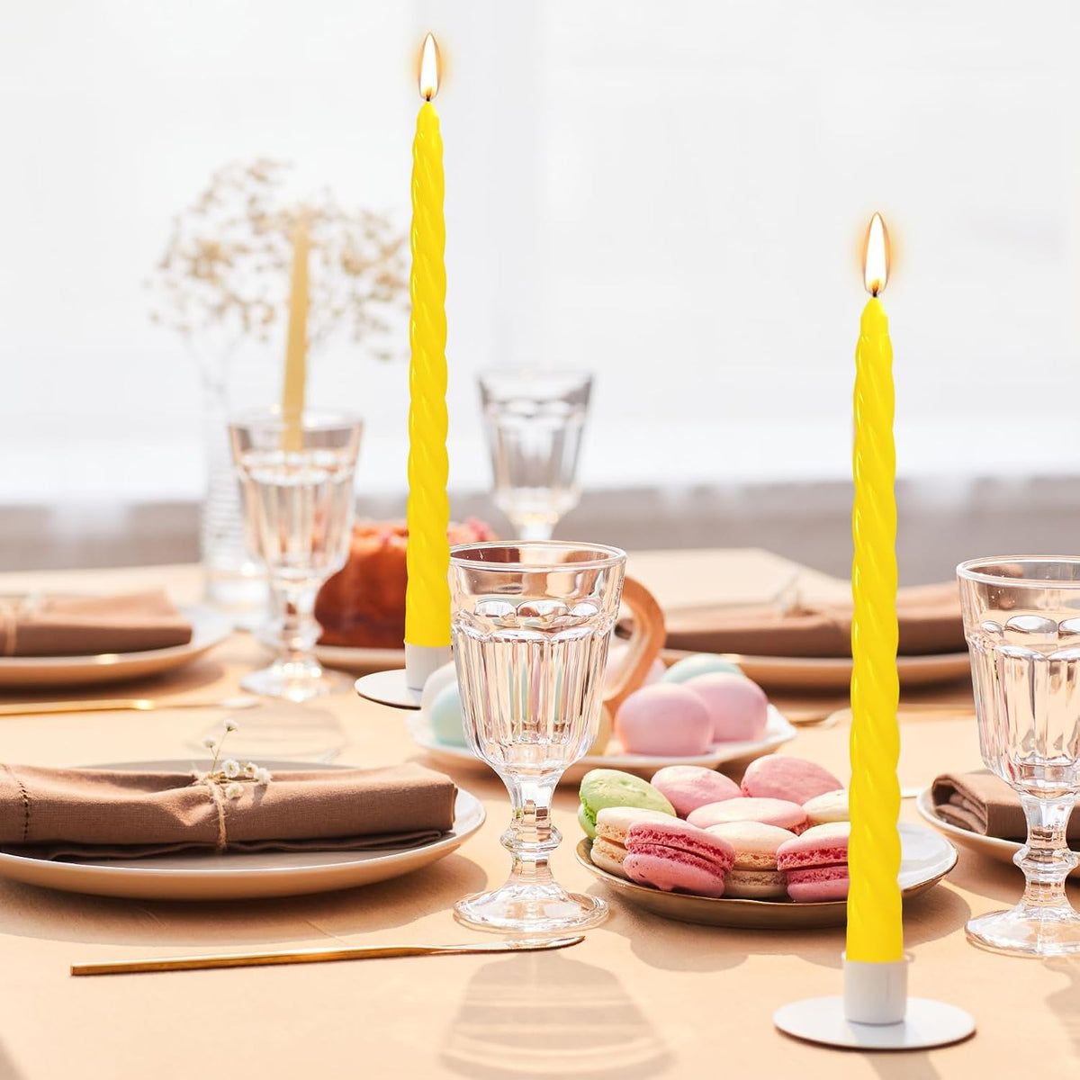 12 Pack 10 x 0.87 Inch Yellow Twisted Taper Candles Set