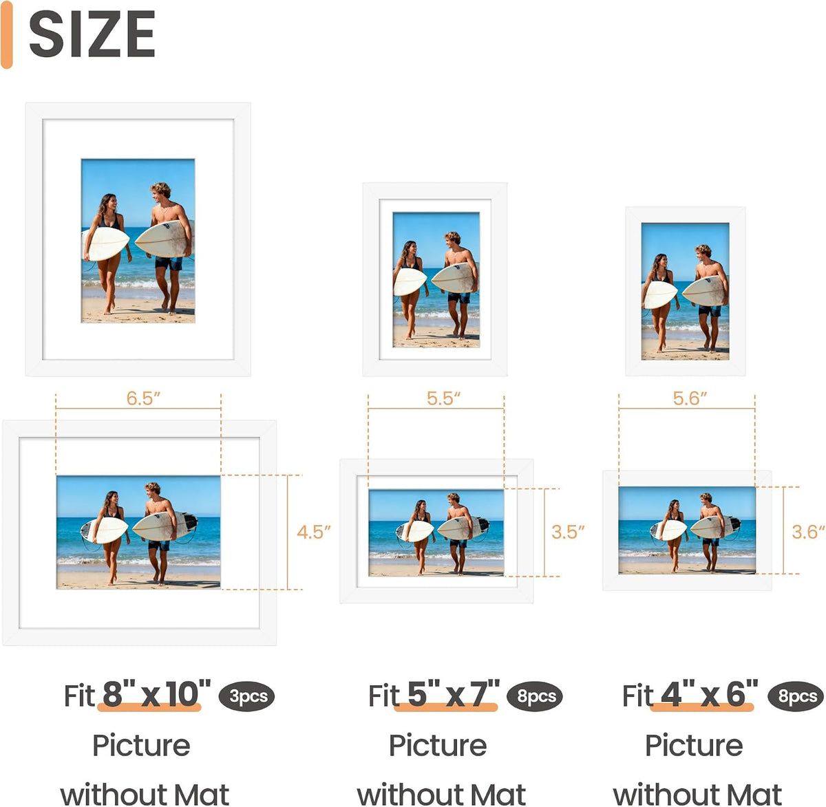 upsimples Picture Frames set of 19, Including 8x10, 5x7, 4x6 White Frame