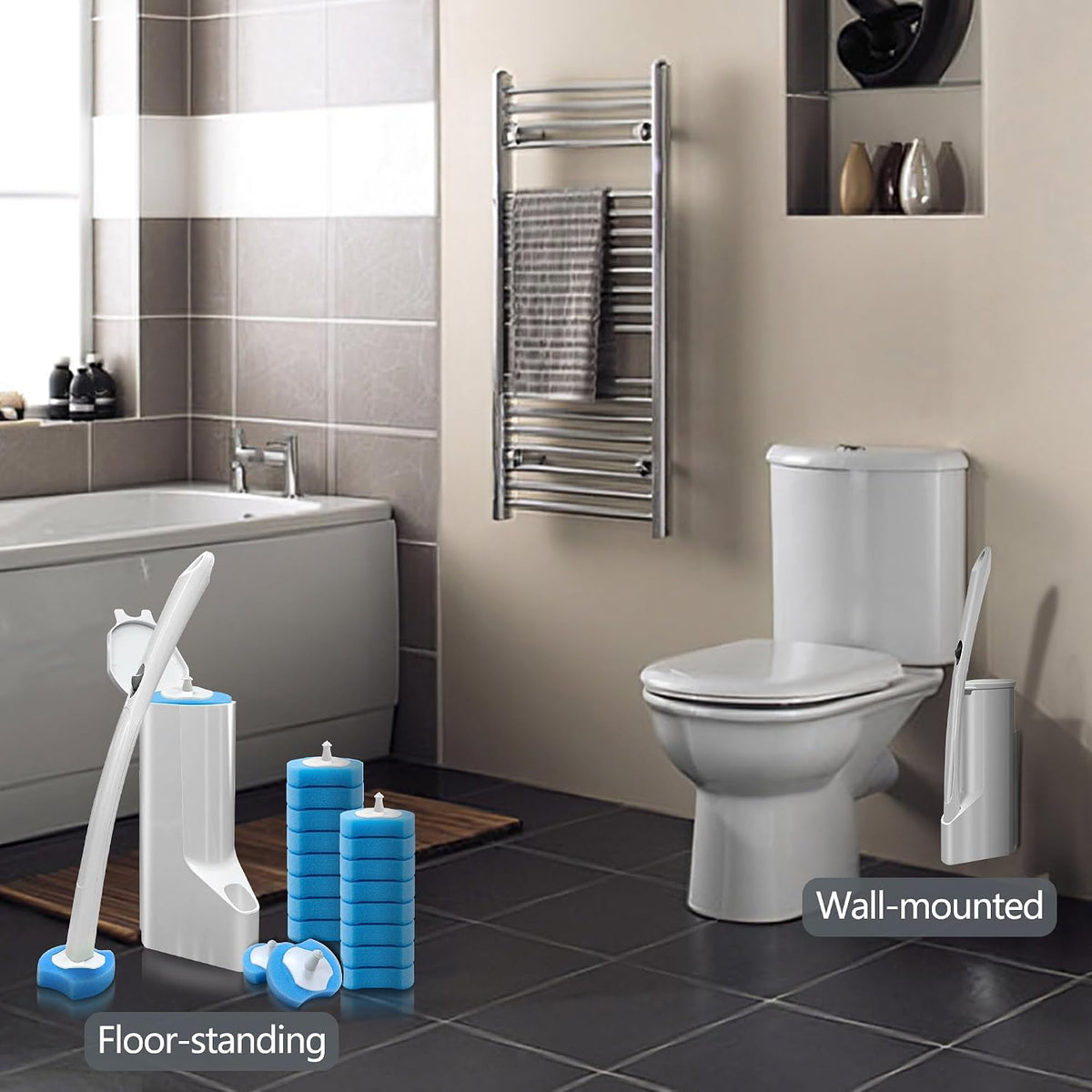 2 Pack Disposable Toilet Bowl Cleaner Wand and Holder Kit with 72 Refills