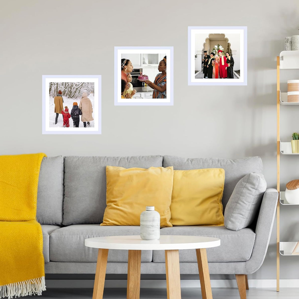 JCJMY 12x12 Picture Frame Set of 4 White with 10x10 Mat for 30 x 30cm Diamond Art Painting, Display Photo 12 x 12 Without Mat, Wall Hanging Large Frame with Plexiglass, 4 Pack