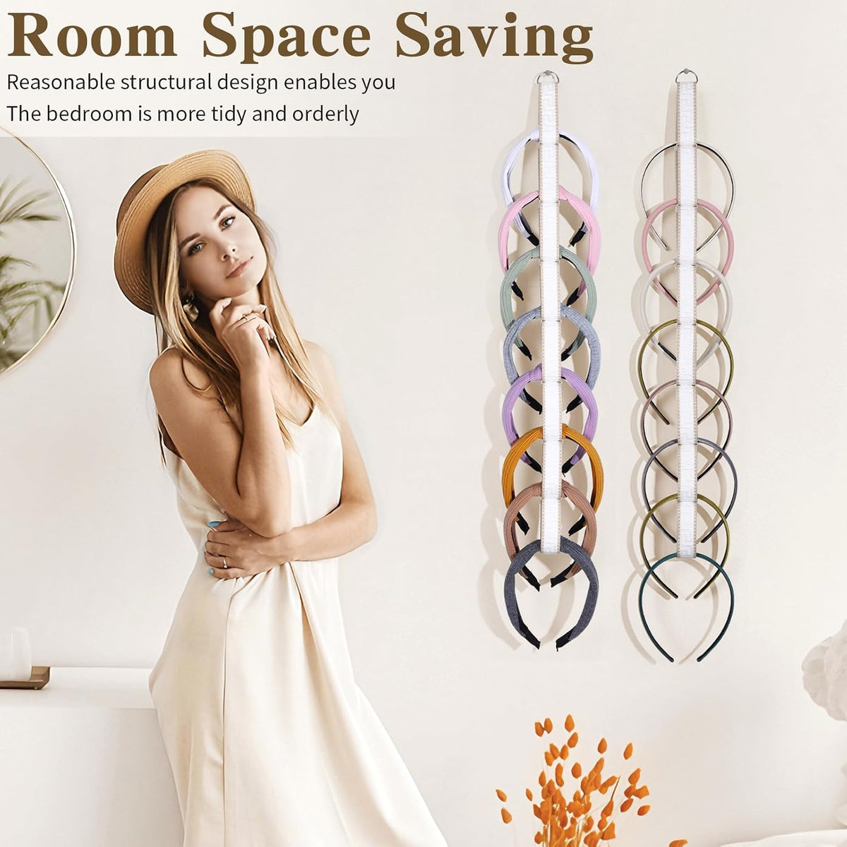 3 PCS Headband Holder Organizer for Girl,Hanging Hairband Storage for Women,Brown Hair Hoop Display Hair Accessories Organizer Bedroom College Dorm Decor (Cream textured)