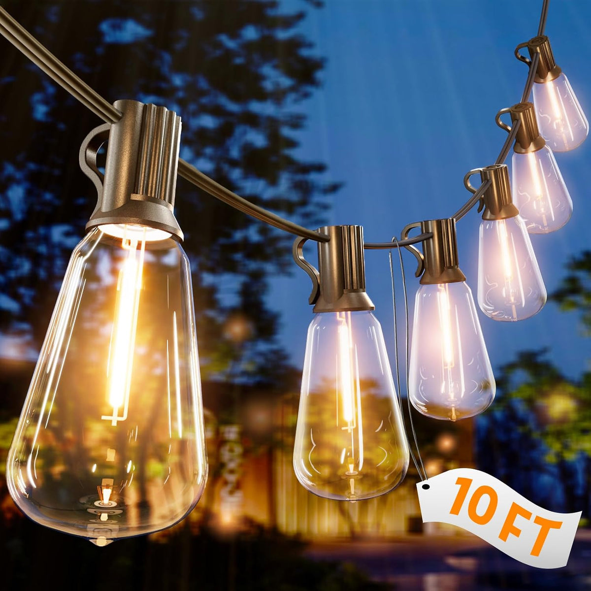 10FT Outdoor String Lights Waterproof LED Patio Lights
