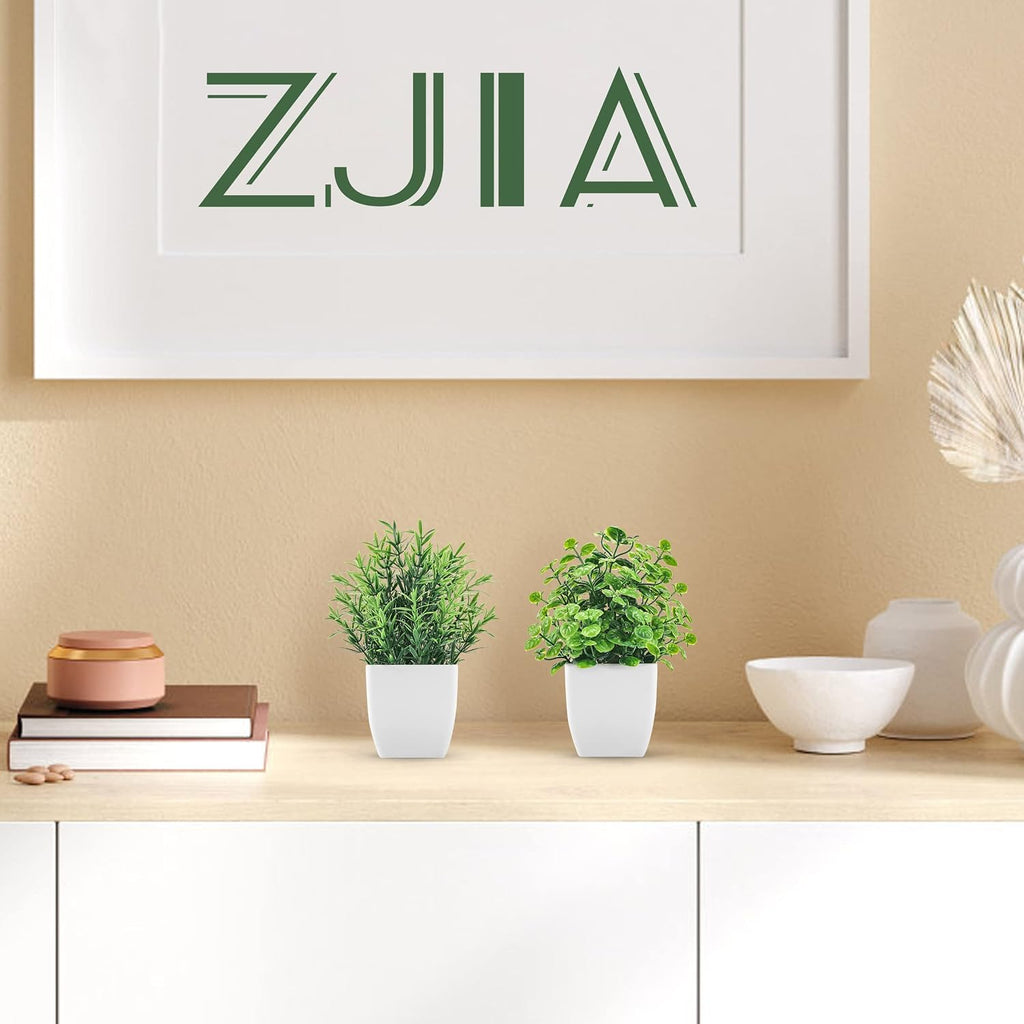 2 Pack Small Fake Plants, Potted Eucalyptus Bathroom Home Decor Indoor