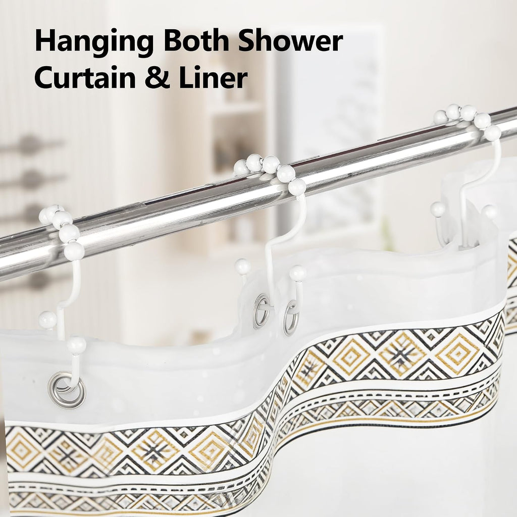 Resze Shower Curtain Hooks, Metal Double Shower Curtain Rings, White