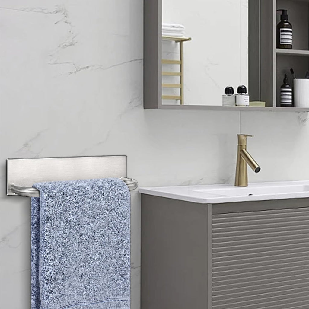 Livabber Self Adhesive Hand Towel Holder- 304 Stainless Steel Hand Towel Bar for Bathroom Kitchen Stick on Wall, Towel Ring No Drilling, 9 Inch (Brushed Nickel)