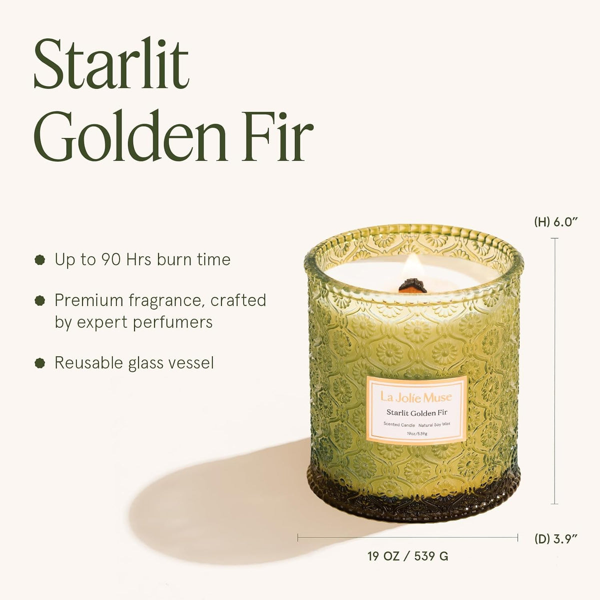 LA JOLIE MUSE Starlit Fir Pine Scented Candles for Home,19 oz Natural Soy