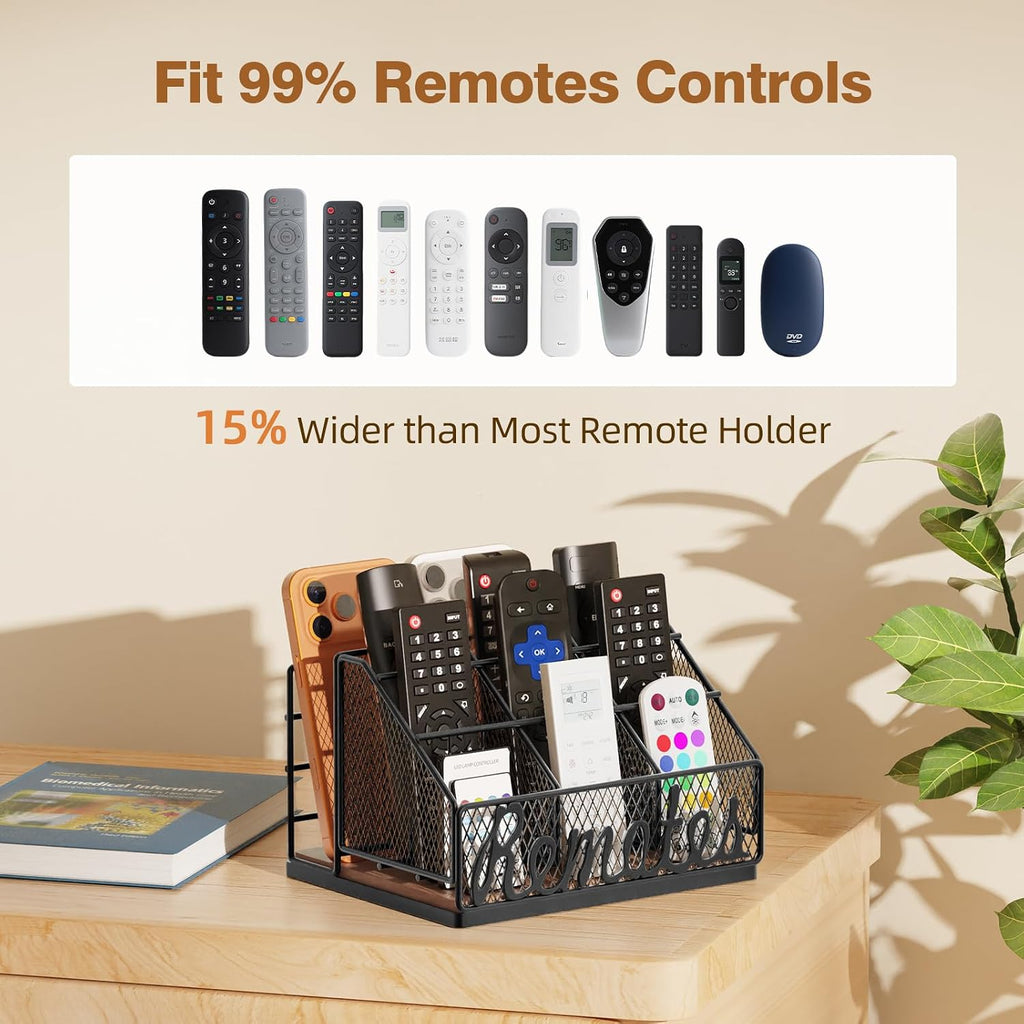 9-Slot Remote Control Holder, Farmhouse Remote Caddy, Brown+Black