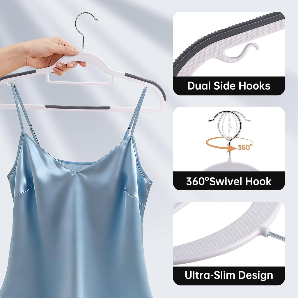 30 Pack White Plastic Clothes Hangers, Non-Slip Slim Coat Hangers