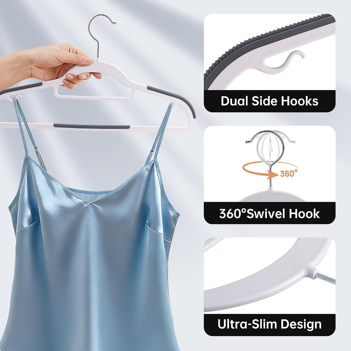 30 Pack White Plastic Clothes Hangers, Non-Slip Slim Coat Hangers