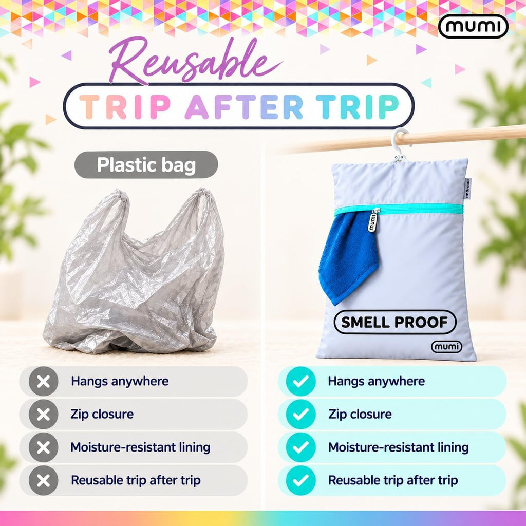 MUMI Smell-Proof Travel Laundry Bag with Folding Hanger, Purple