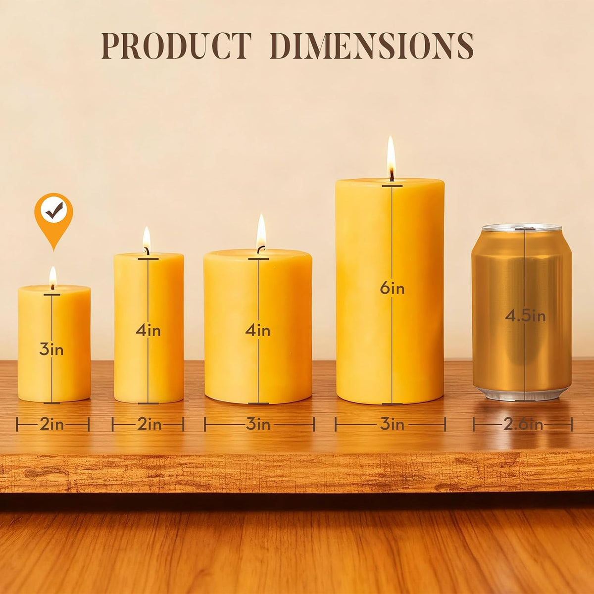Crenovo 3 Pack Beeswax Pillar Candles,2x3 Inch 100% Pure Organic Natural