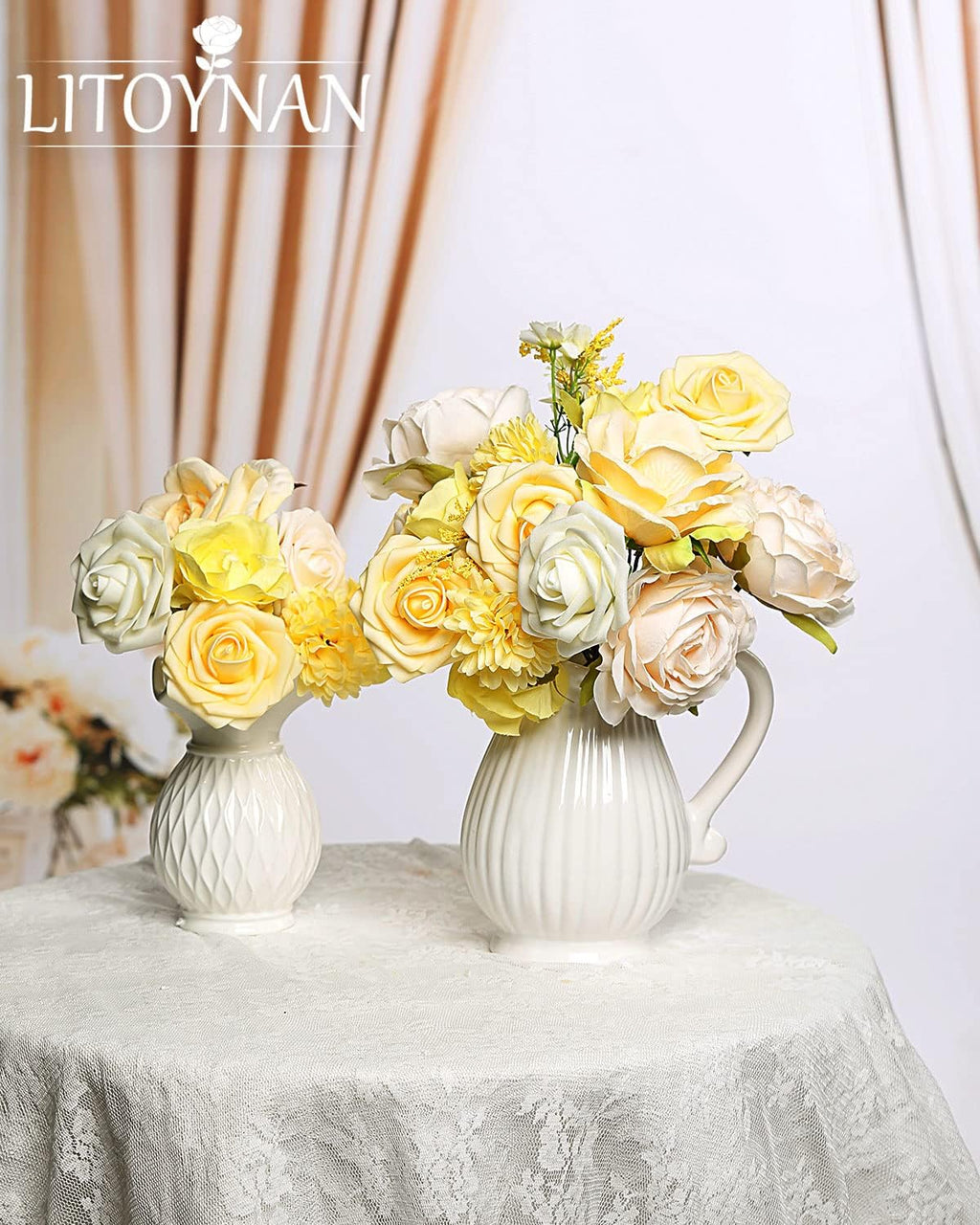 Artificial Flower Combo Pale Yellow,Light Peach & White Faux Flower Box for DIY Bouquets Centerpieces Floral Arrangements