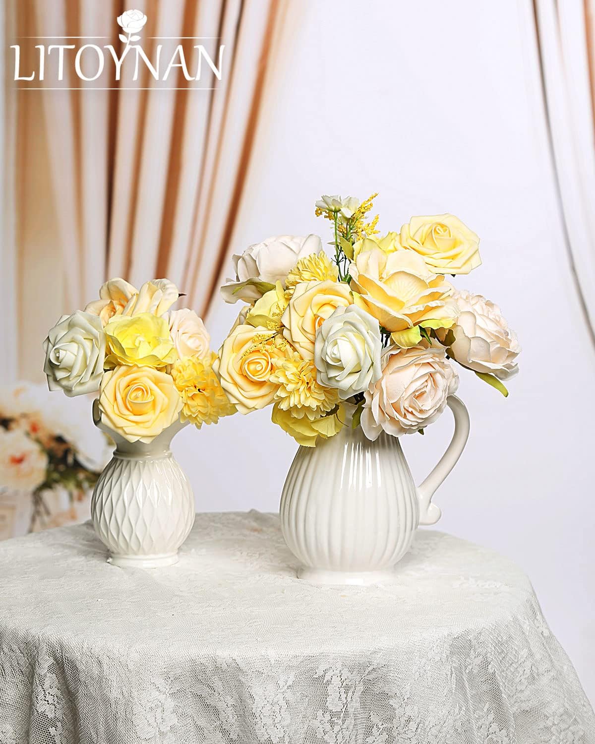 Artificial Flower Combo Pale Yellow,Light Peach & White Faux Flower Box for DIY Bouquets Centerpieces Floral Arrangements