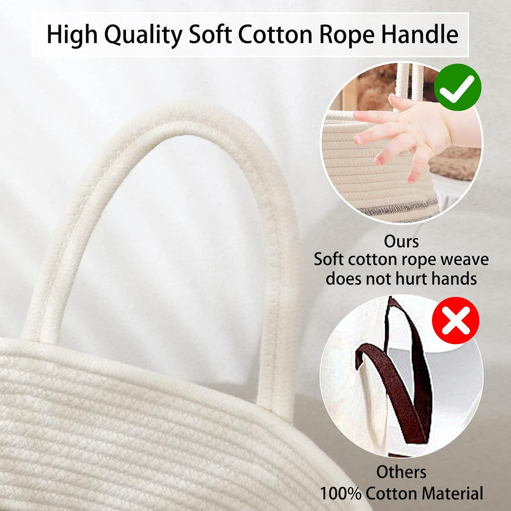 OIAHOMY 105L Laundry Hamper Cotton Rope Large Clothes Hamper White & Grey