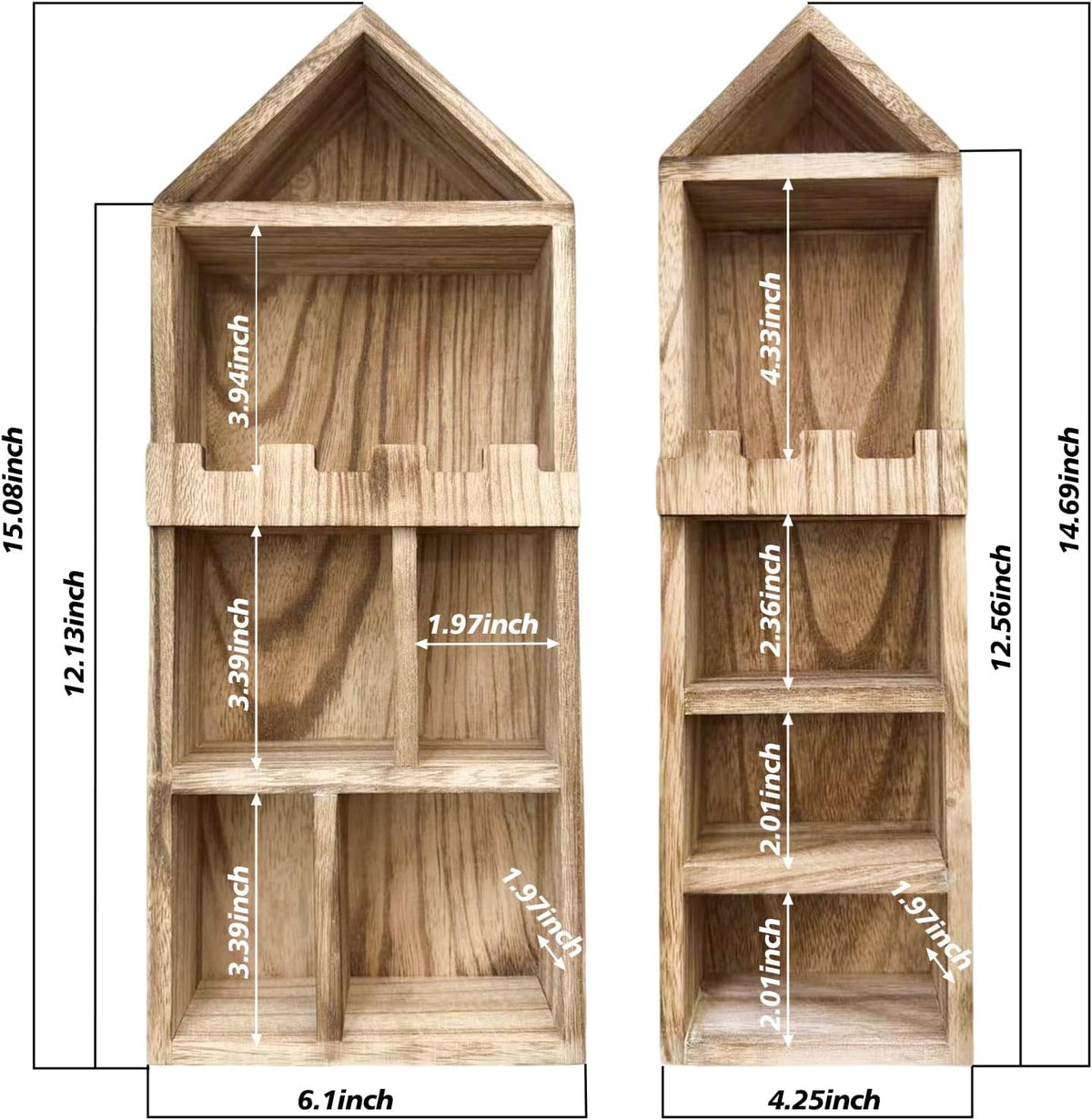 Rustic Wood Trinket Shelf,House and Castle Design Shadow Cubby Box(2 Pack)