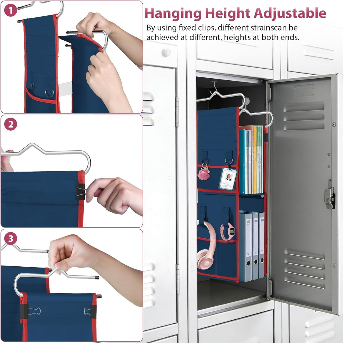 LOVEGRASS 3 Shelf Locker Organizer with Side Pockets, Navy Blue and Red