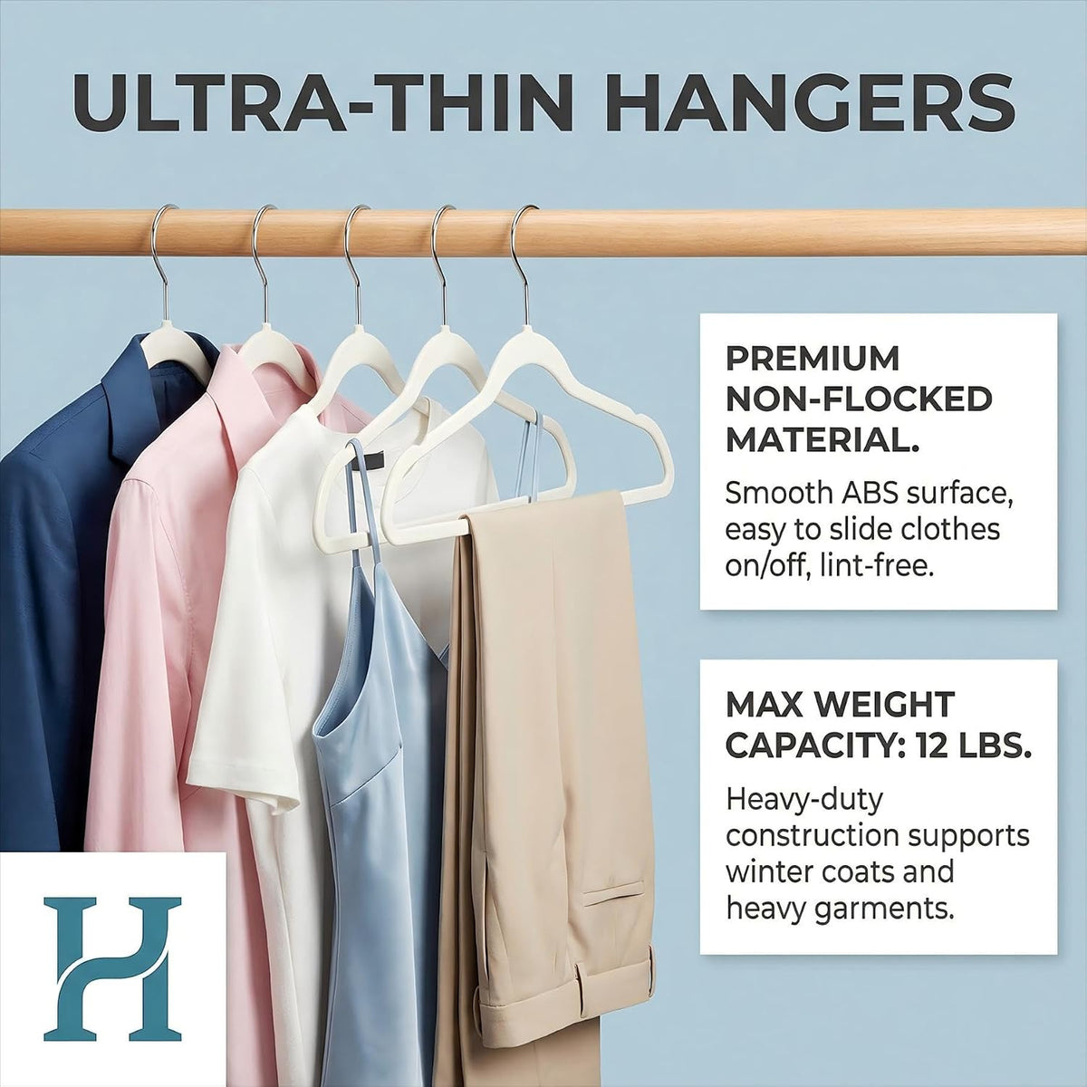 HOUSE DAY Ivory Plastic Hangers 20 Pack - Ultra-Thin Heavy Duty Non-Velvet