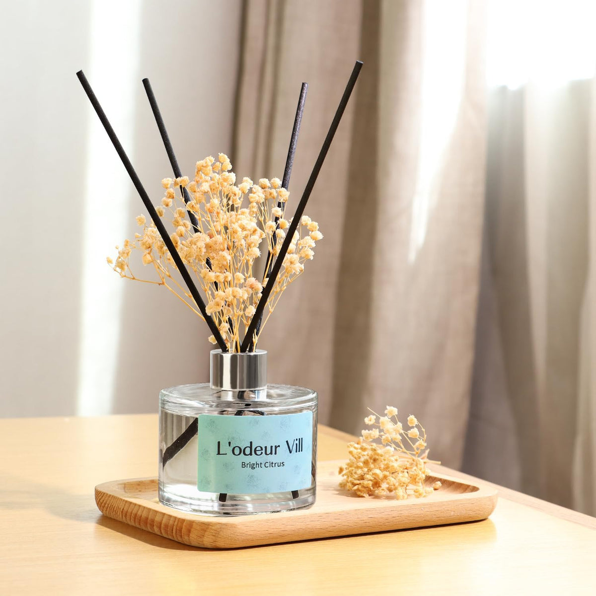 L'odeur Vill Reed Diffuser Set, 6.7 oz(200ml) Bright Citrus Scented Diffuser with 6 Oil Diffuser Sticks, Home Fragrance Essential Oil Reed Diffuser for Home Large Rooms Bathroom Shelf Decor