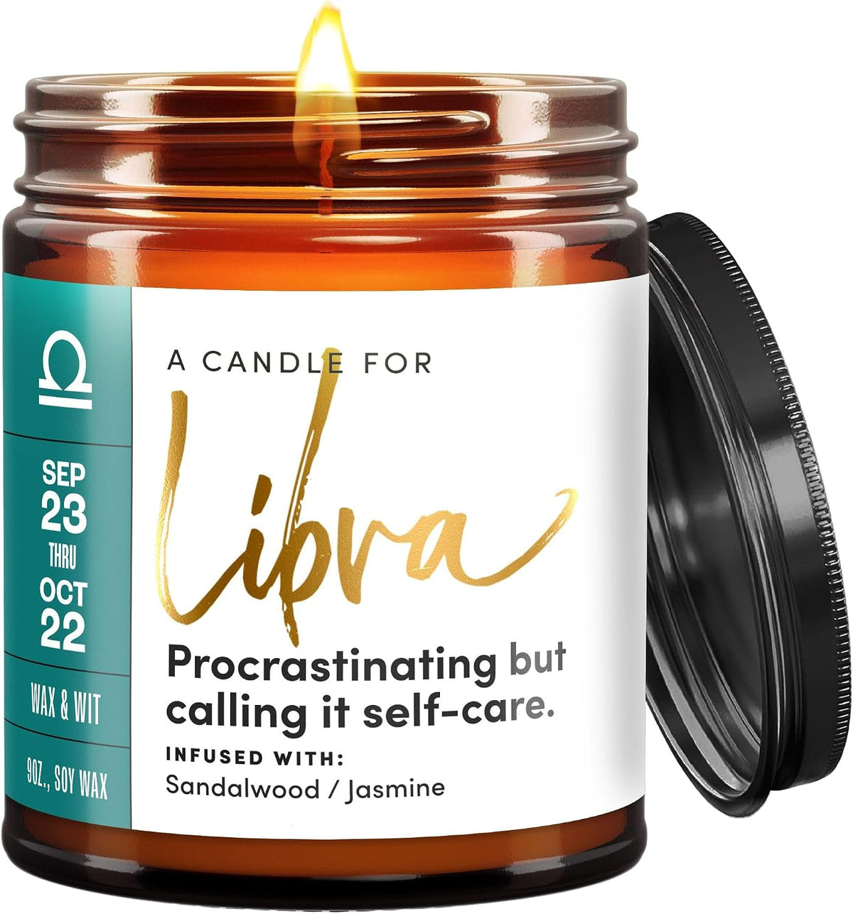 WAX & WIT Libra Candle Gifts for Women, Libra Zodiac Gifts, Astrology Gift for Women, Zodiac Astrology Candle, September October Birthday Gift for Woman - 9oz