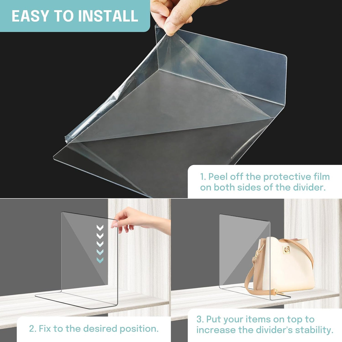 OKPOW Acrylic Shelf Dividers for Closet Organization: 12" Tall x 10" Deep Durable Clear Shelves Separators for Clothing Adjustable 12 Pack