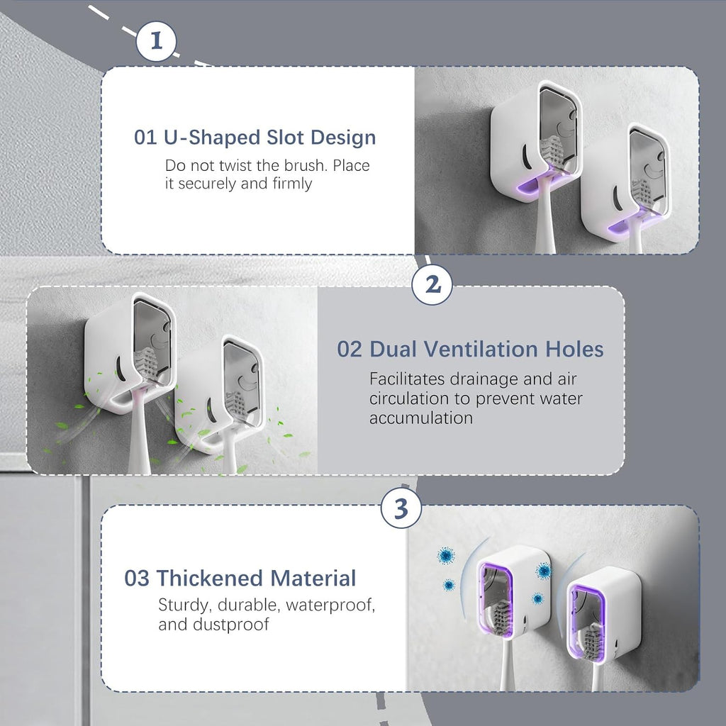 2 Pack Mini Toothbrush Holder Wall Mounted with Cover, Single Slot Toothbrush Storage Organizer for Shower, Compact Toothbrush Holders for Bathroom & Travel, Ideal for Family Tooth Brushes