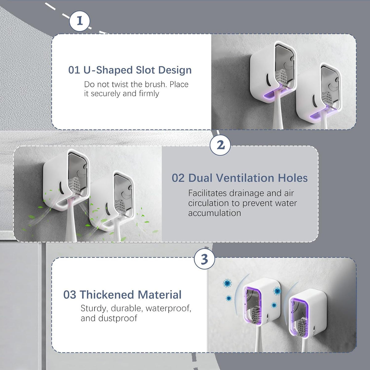 4 Pack Mini Toothbrush Holder Wall Mounted with Cover, Single Slot Toothbrush Storage Organizer for Shower, Compact Toothbrush Holders for Bathroom & Travel, Ideal for Family Tooth Brushes