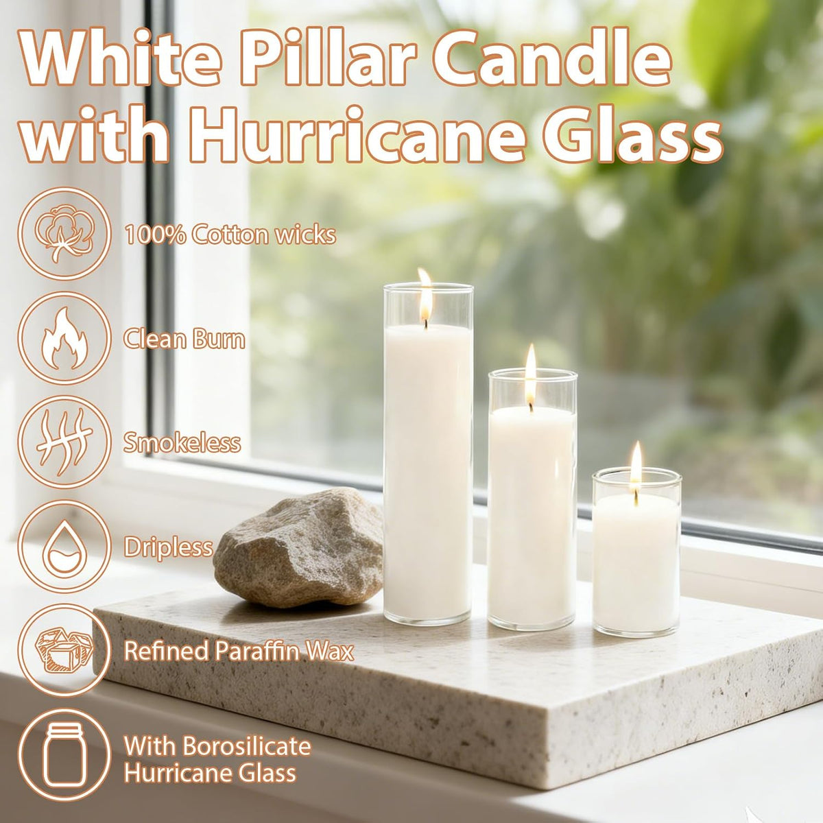 12 Pack Unscented White Pillar Candles in Clear Hurricane Glass, 3 Sizes 3/6/8 Inch (4 Each), Cylinder Candles for Wedding Centerpiece, Dinner Party Indoor & Outdoor Home Decor