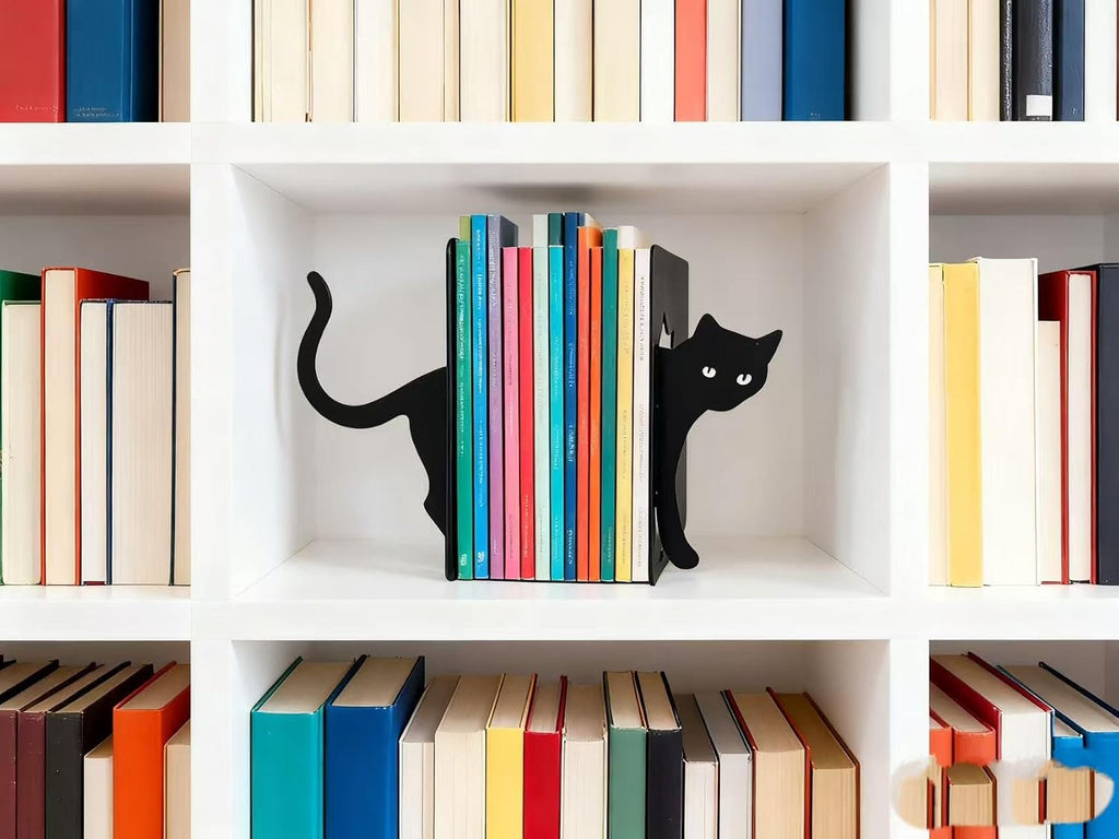 Cat Bookends, Unique Black Decorative Cat Bookends, Heavy Duty Book Holder, Ideal Cat Desk Accessories for Home and Office Decor